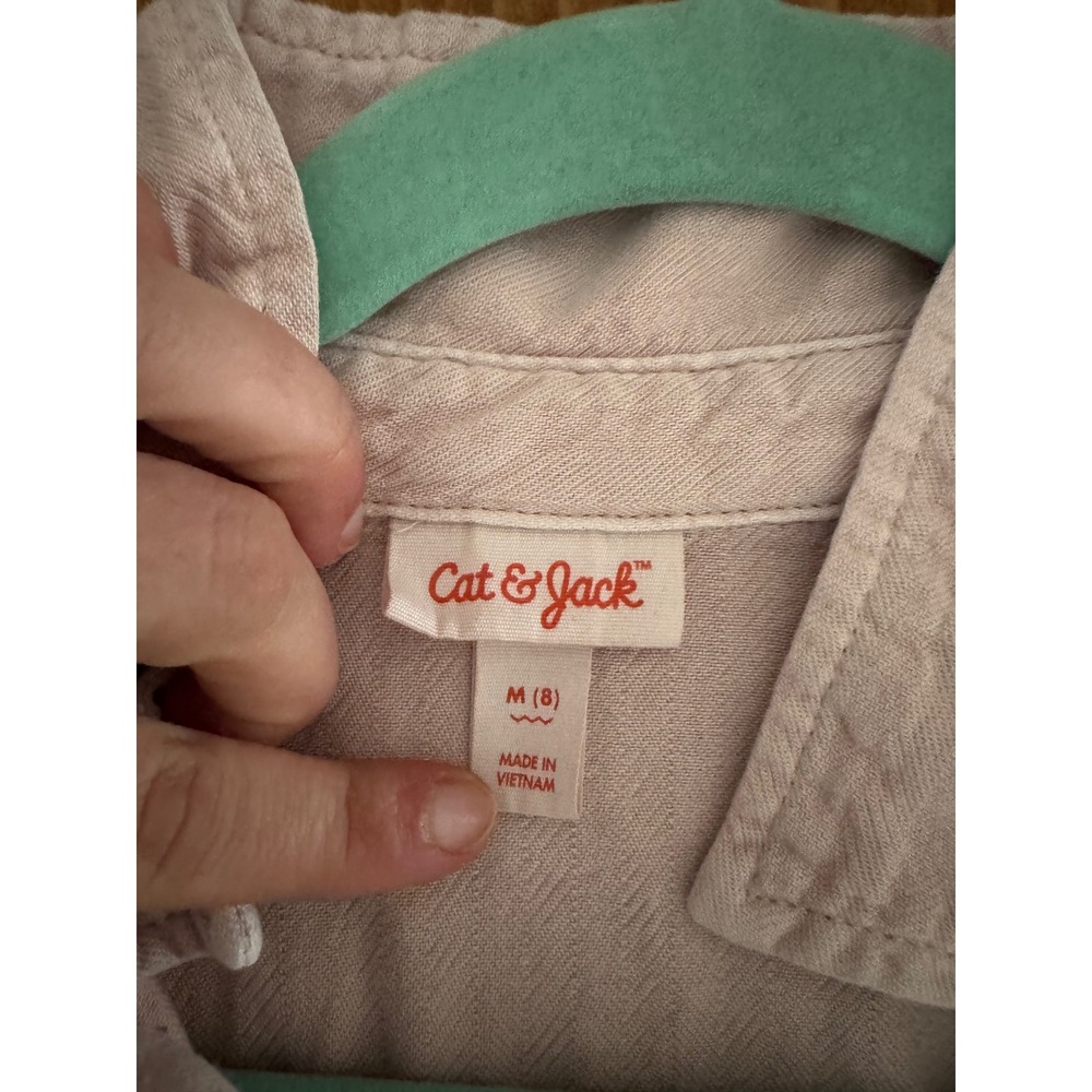 Cat & Jack Girls Pink Short Sleeve Utility Jumpsuit Size M 8 Wide Leg Twill - Picture 2 of 9